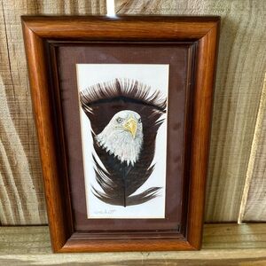 Vintage Framed Hand Painted Bald Eagle on a Turkey Feather by C.C. Litt